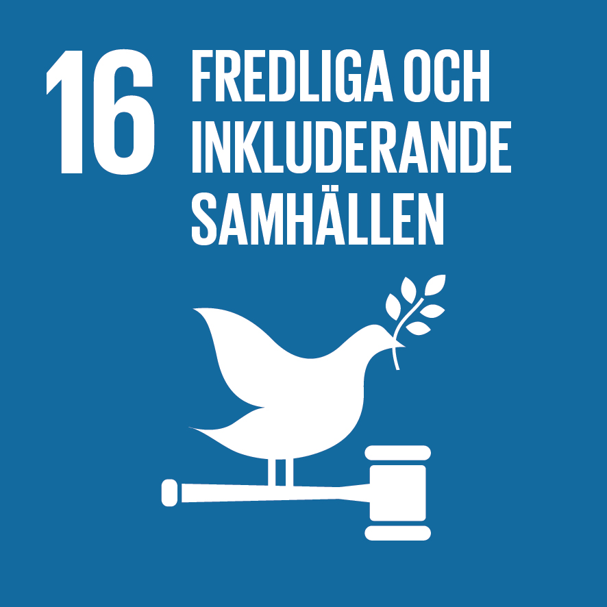  Symbol f&ouml;r m&aring;l nummer 16 fredliga och inkluderande samh&auml;llen i Agenda2030