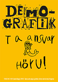 Omslag av Demografik Fanzine nr 1, 2018. Barns och ungas grafiska r&ouml;ster om de stora fr&aring;gorna