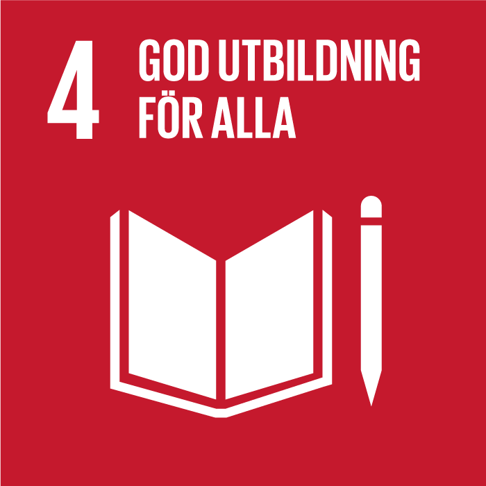 Symbol f&ouml;r m&aring;l nummer 4 god utbildning f&ouml;r alla i Agenda2030
